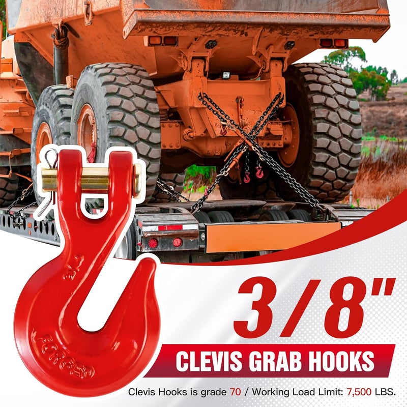 Digank 3/8" Clevis Grab Hooks (4 Pack) Heavy Duty Chain Hook for 3/8 Inch Grade 70 Chain Forged Alloy Steel- for Trailer Truck Transport - Yellow Chromate Finish - 7,500 lbs - Image 2